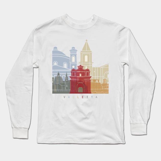 Valletta skyline poster Long Sleeve T-Shirt by PaulrommerArt